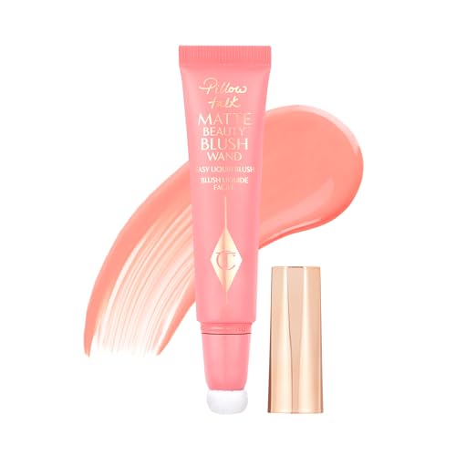 عصا أحمر الخدود السائلة غير اللامعة من Charlotte Tilbury Pillow Talk - أحمر خدود غير لامع للخدود مع أداة وضع الوسادة - مشبعة بتقنية Lumi-Blur للحصول على تأثير عاكس للضوء وتركيز ناعم
